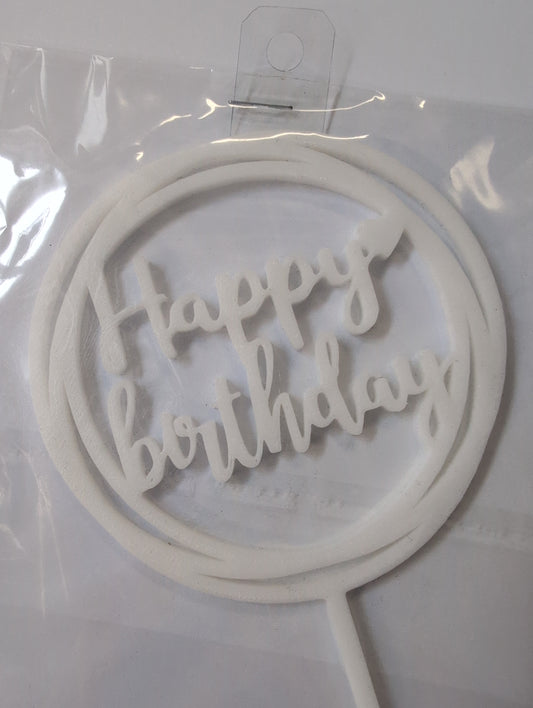 Skysies - Happy Birthday Swirl Round Heart Topper - White