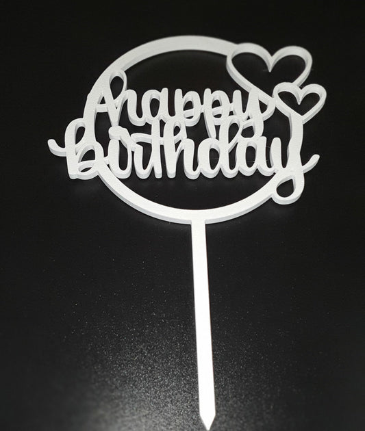 Happy Birthday with Hearts Printed Topper - White