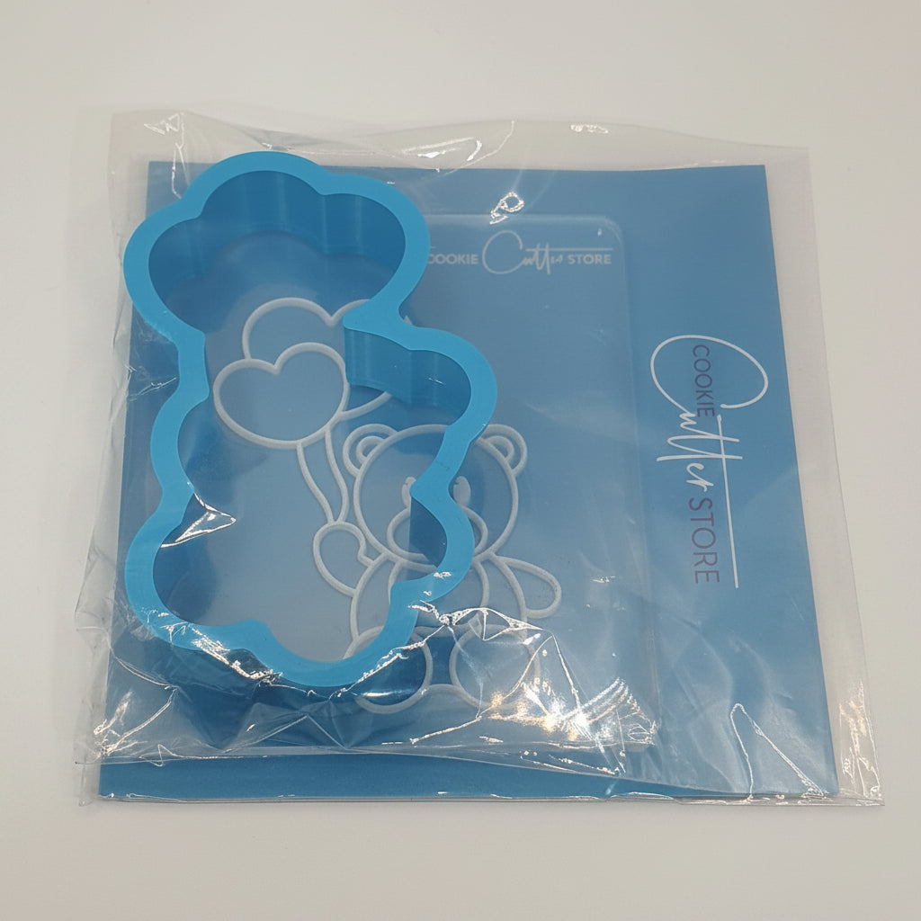 Cookie Cutter Store - Bear Holding Heart Balloons Cookie Cutter & Stamp *Last Ones*