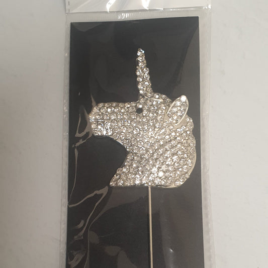 Unicorn Diamante Cake Topper - Silver