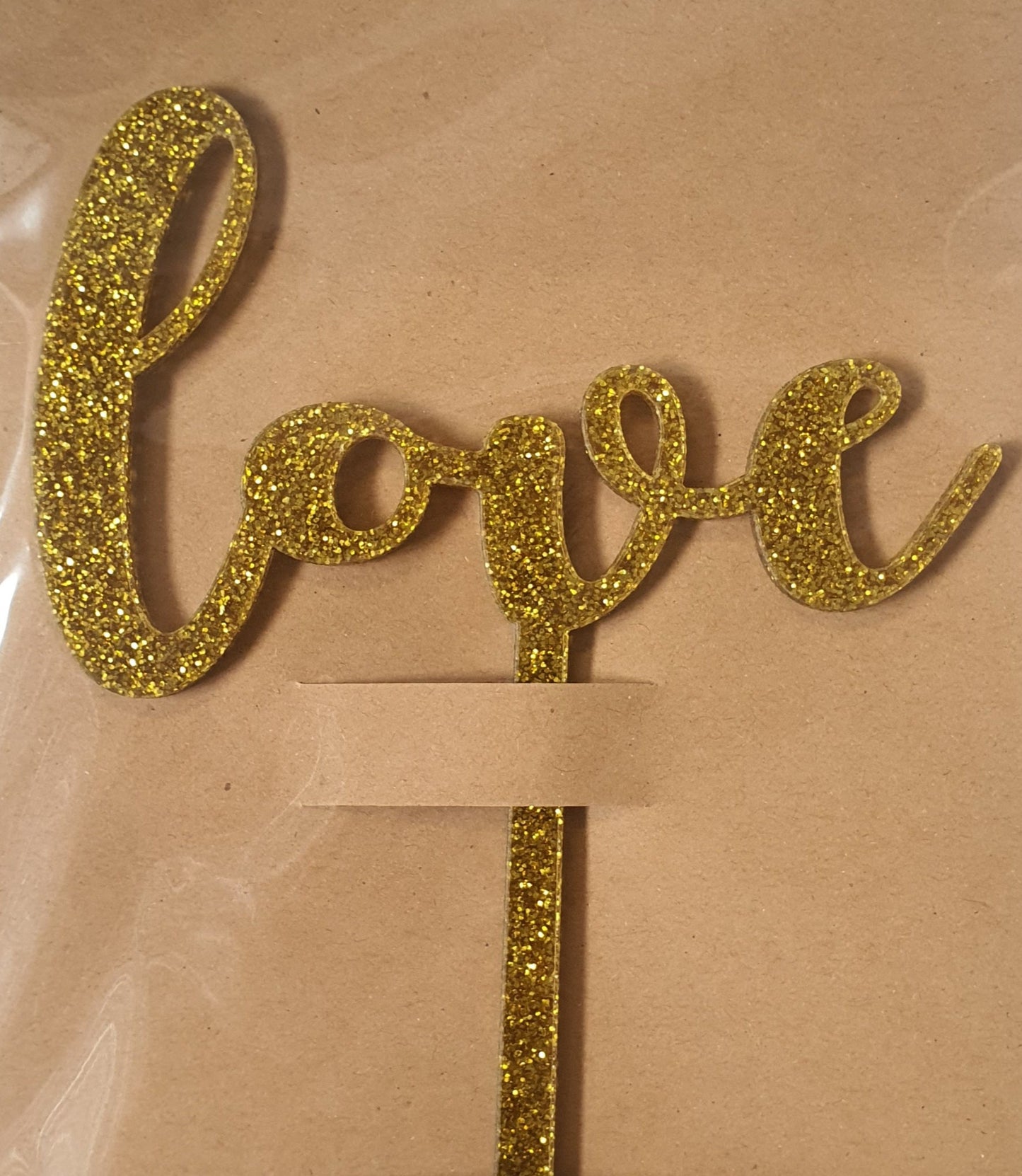 Acrylic Cake Topper - Love - Gold Glitter.