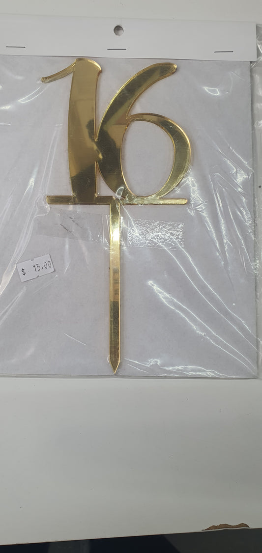 Acrylic Number 16 Topper - Gold