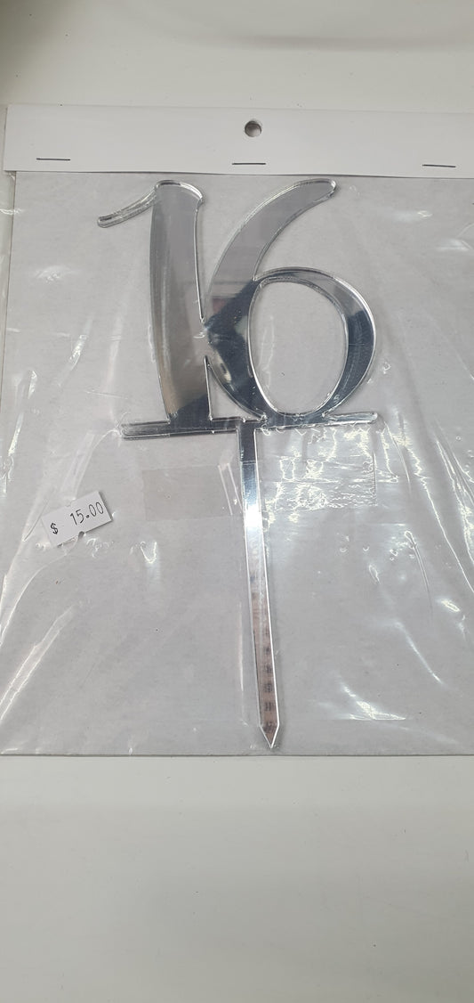 Acrylic Number 16 Topper - Silver