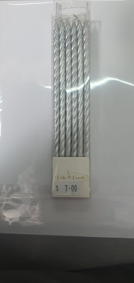 Cake & Candle Silver Spiral 12pk