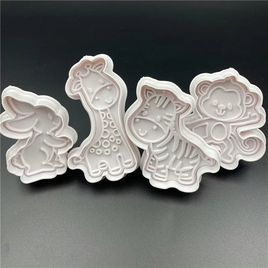 4PC Cutter and Embosser Set - Monkey, Giraffe, Zebra, Rabbit