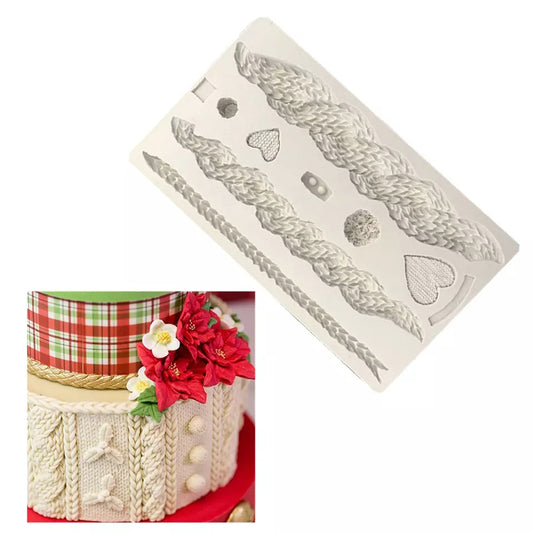 Silicone Mould - Crochet / Knit Texture Rope with hearts - S263.