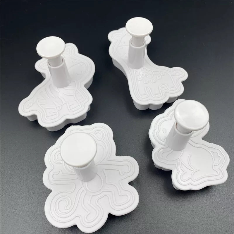 4PC Cutter and Embosser Set - Monkey, Giraffe, Zebra, Rabbit