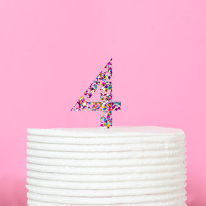 Rainbow Glitter Acrylic Cake Topper - Number 4