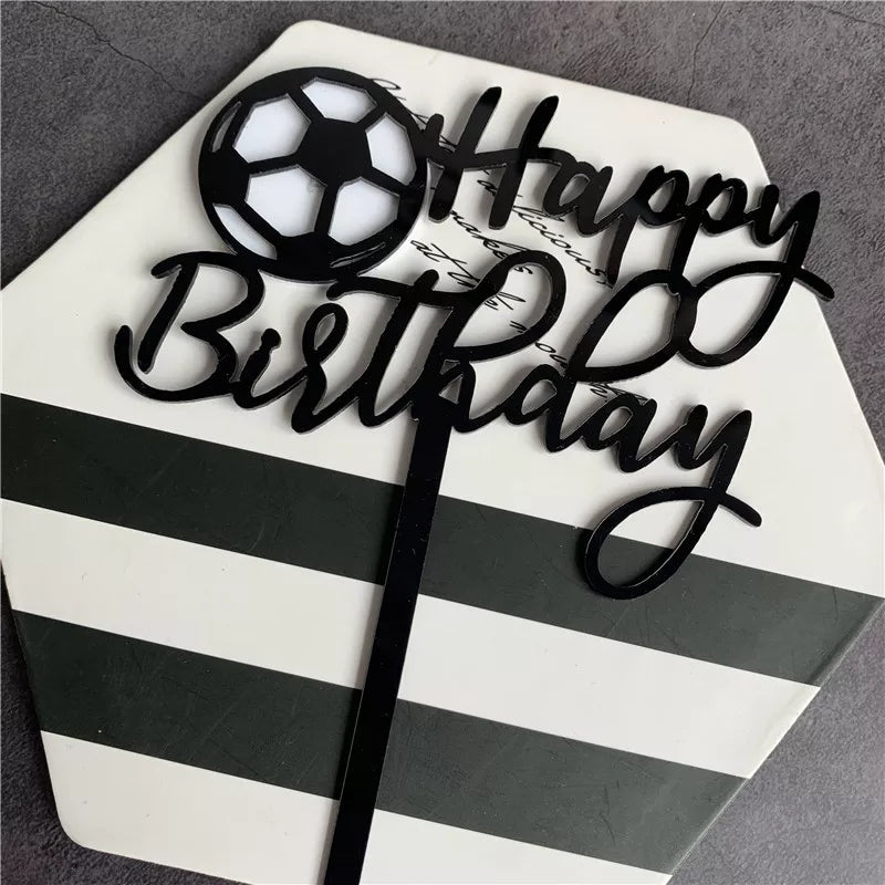 Happy Birthday Soccer Topper - Black