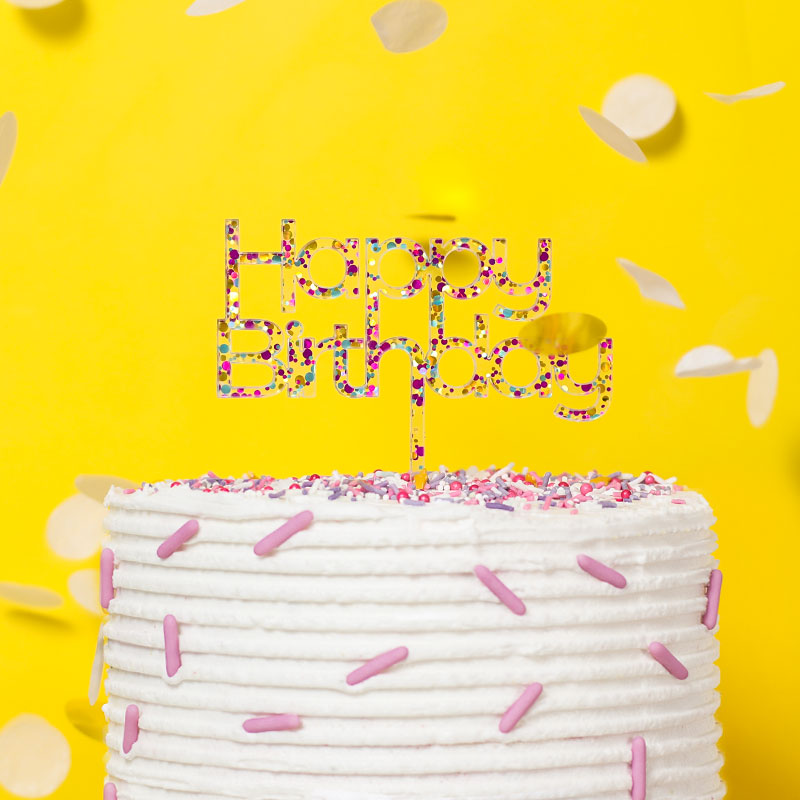 Rainbow Glitter Cake Topper - Happy Birthday 2.