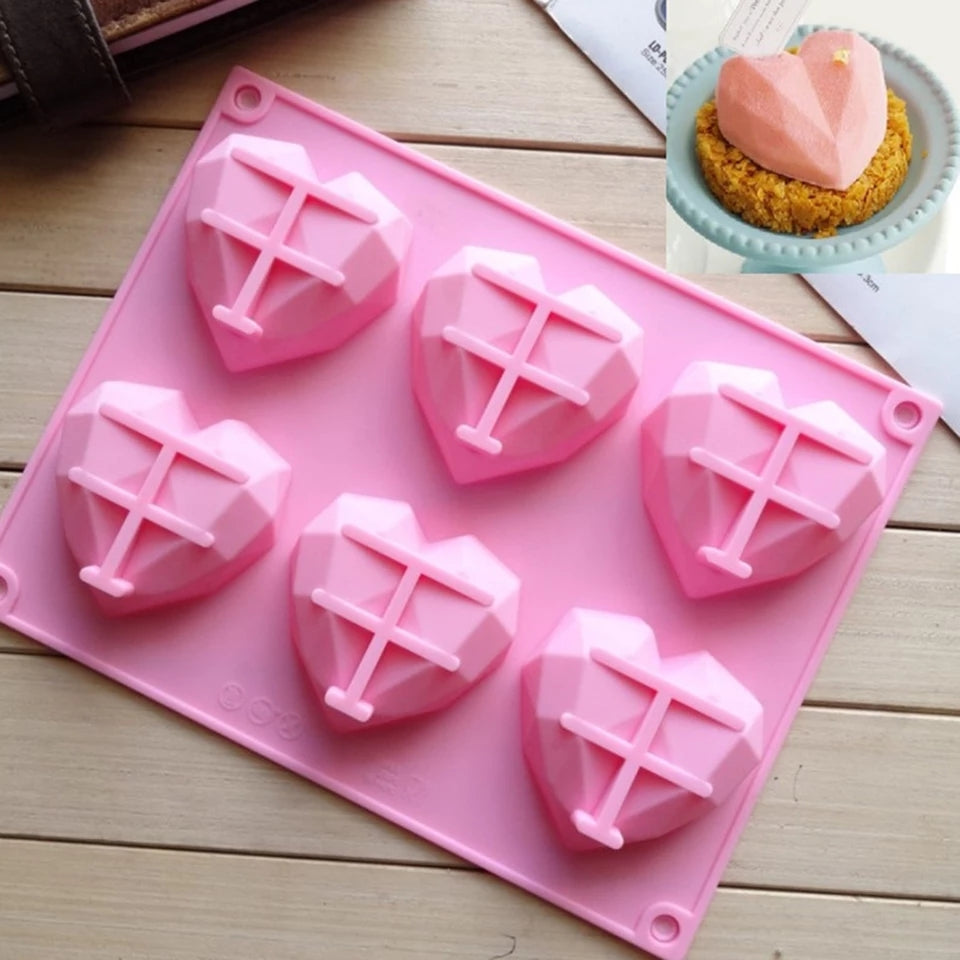 Silicone Mould - 6PC Geo Hearts - S296.