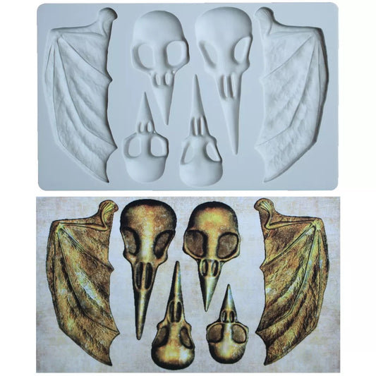 Silicone Mould - Bird / Bat Skull and Wings - S318.