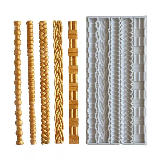 Silicone Mould - 5PC Assorted Rope Braid Border - S416