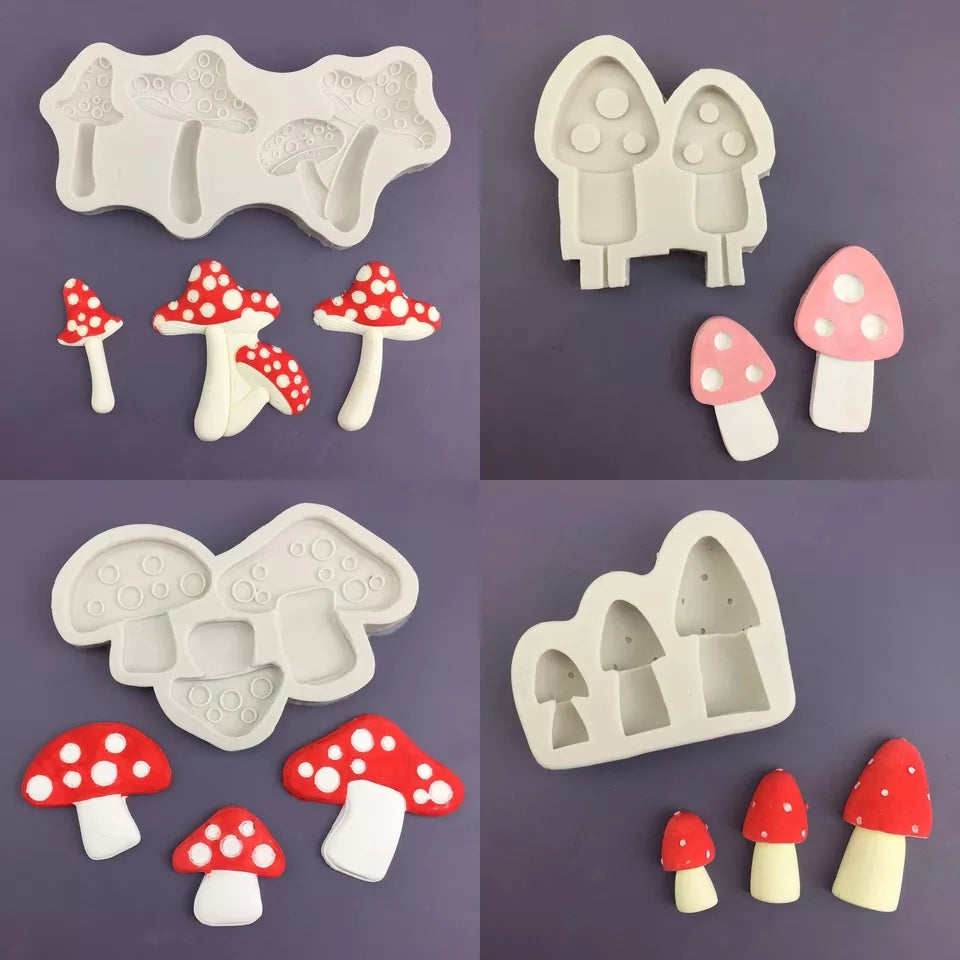 Silicone Mould - 3PC Mushrooms / Toadstools - S383.