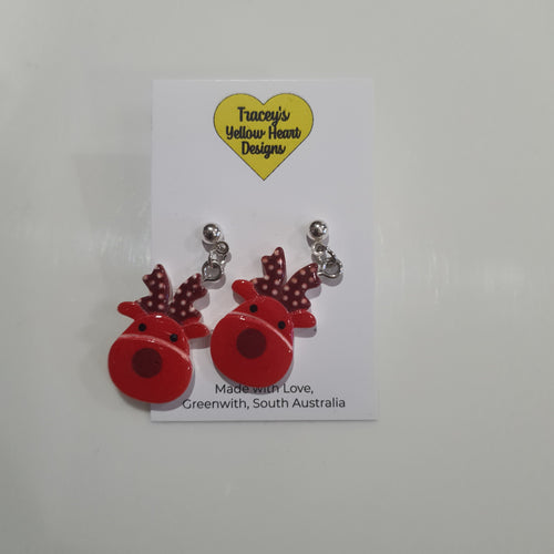 Tracey's Yellow Heart Designs - Red Reindeer Earring