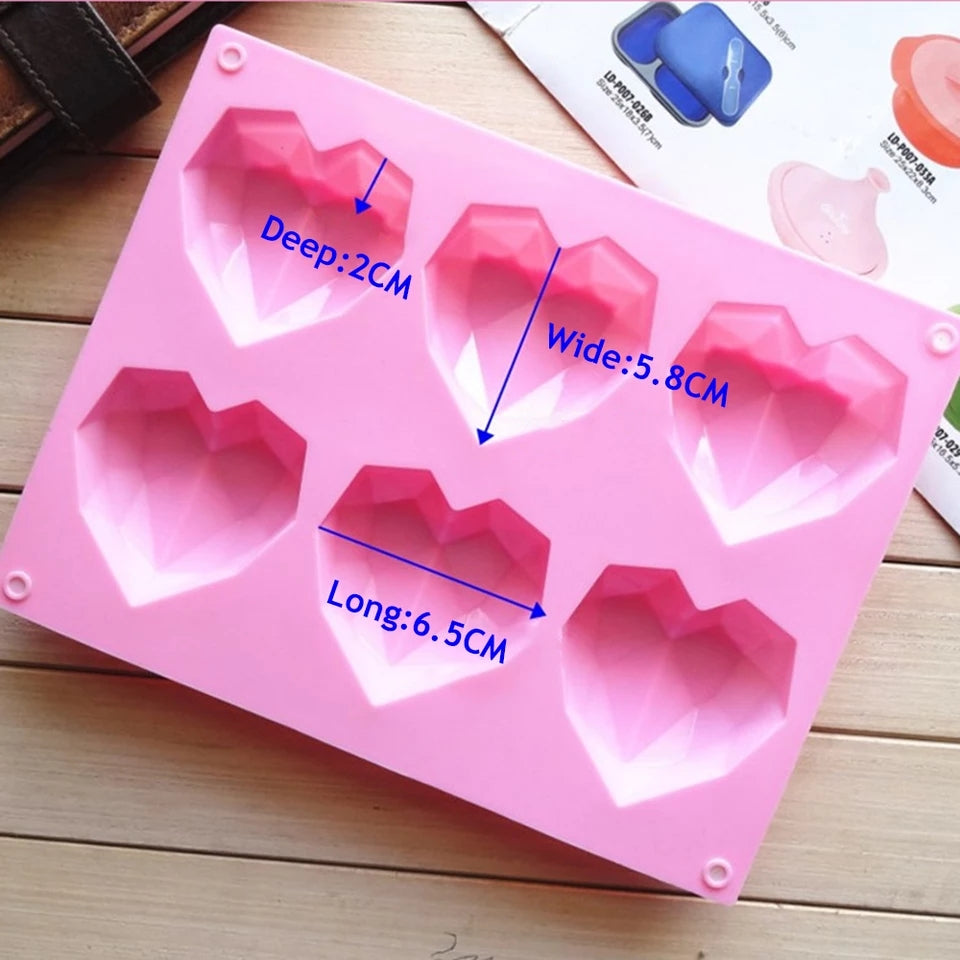 Silicone Mould - 6PC Geo Hearts - S296.