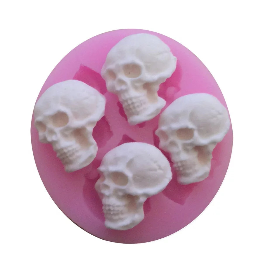 Silicone Mould - 4 x Mini Skull Heads - S161