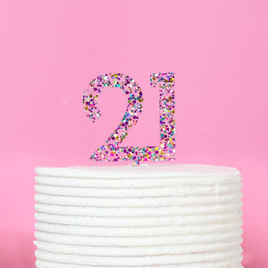 Rainbow Glitter Acrylic Cake Topper - Number 21