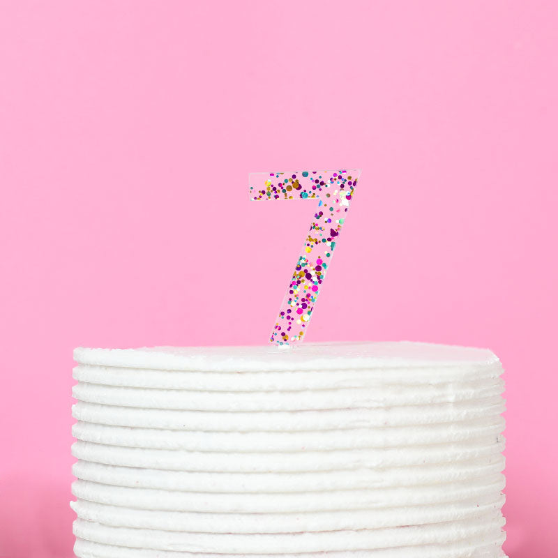 Rainbow Glitter Acrylic Cake Topper - Number 7