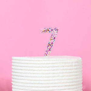 Rainbow Glitter Acrylic Cake Topper - Number 7