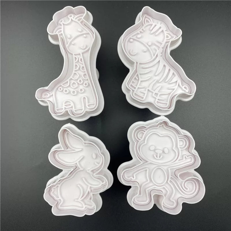 4PC Cutter and Embosser Set - Monkey, Giraffe, Zebra, Rabbit