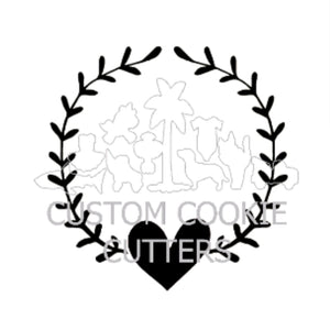 Custom Cookie Cutters Embosser - Heart Wreath Frame
