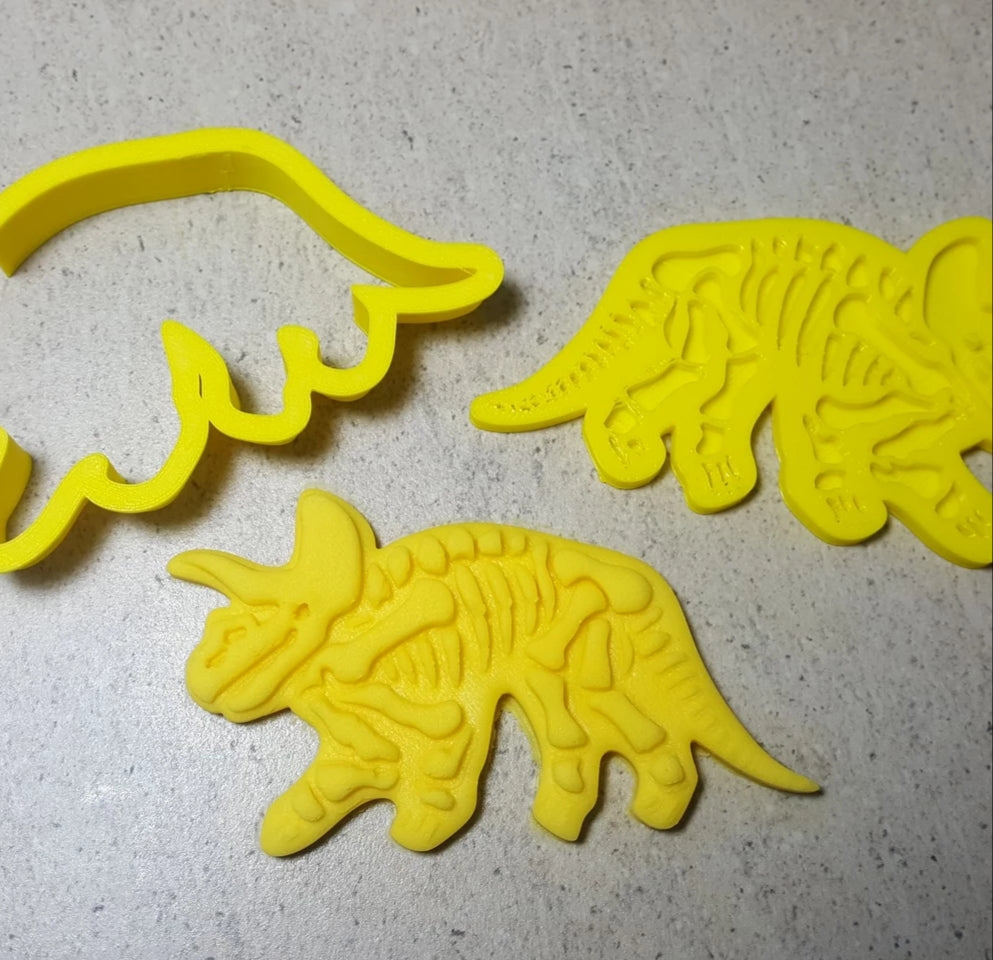 Custom Cookie Cutters 3D Embosser and Cutter Set - Triceratops Dinosaur Fossil Bones