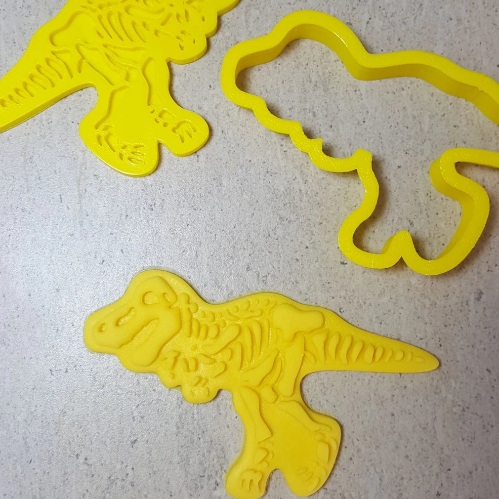 Custom Cookie Cutters 3D Embosser and Cutter Set - T-Rex Dinosaur Fossil Bones