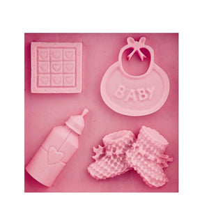 Silicone Mould - Baby Bottle, Bib, Booties, Block - S67