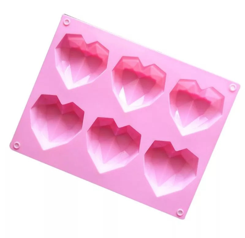 Silicone Mould - 6PC Geo Hearts - S296.