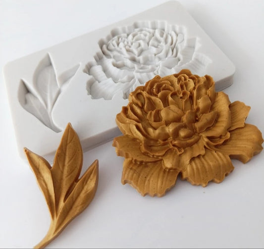 Silicone Mould - Peony Flower and Leaf - S165.