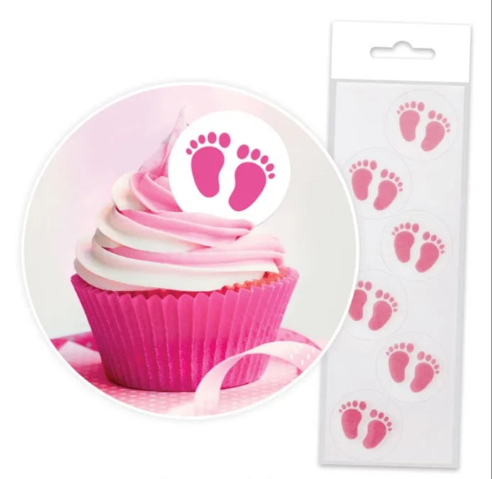 16 Edible Wafer Cupcake  - Pink Baby Feet