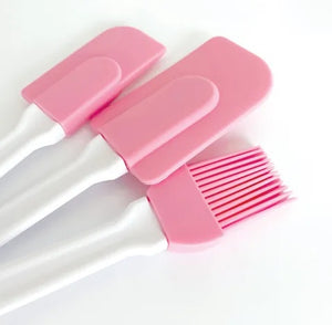 3PC Silicone Spatula and Brush Set - Pink and White