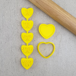 Custom Cookie Cutters Embosser - Candy Heart Mum Set