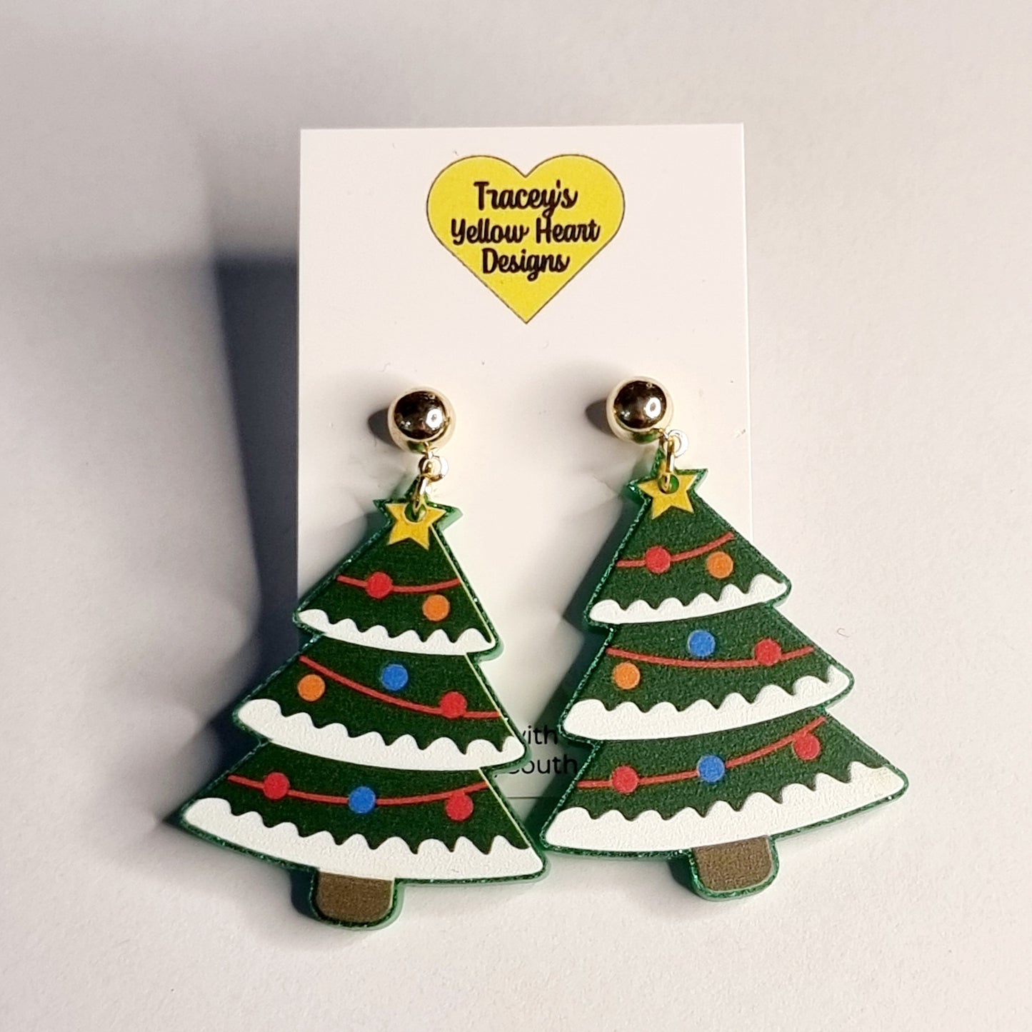 Tracey's Yellow Heart Designs - Christmas Tree Earring