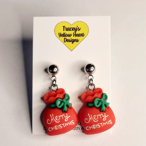 Tracey's Yellow Heart Designs - Santa Sack Earring
