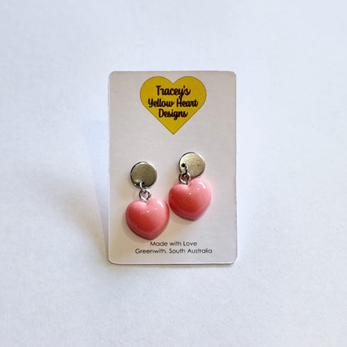 Tracey's Yellow Heart Designs -  Bright Pink Heart Earring