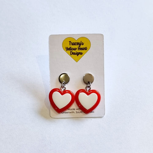 Tracey's Yellow Heart Designs -  Pink and White Heart Earring