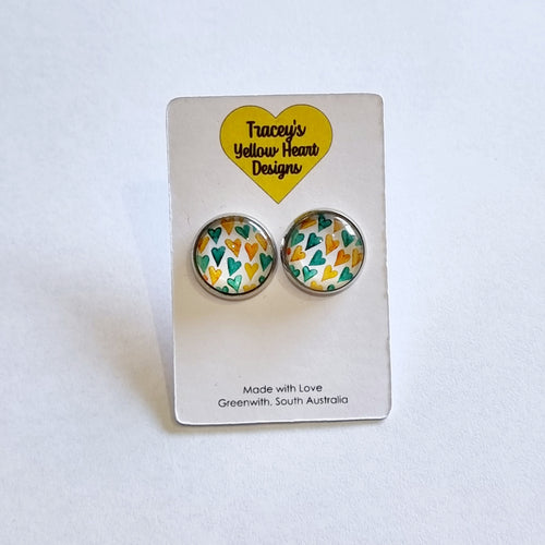 Tracey's Yellow Heart Designs - Green and Yellow Asstd Hearts Dome Earring