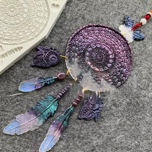 Silicone Mould - Large Dreamcatcher and feathers  - S247.