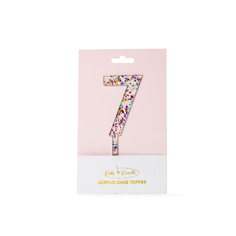 Rainbow Glitter Acrylic Cake Topper - Number 7