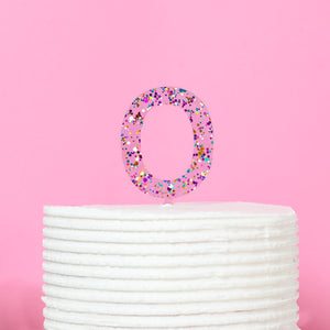 Rainbow Glitter Acrylic Cake Topper - Number 0