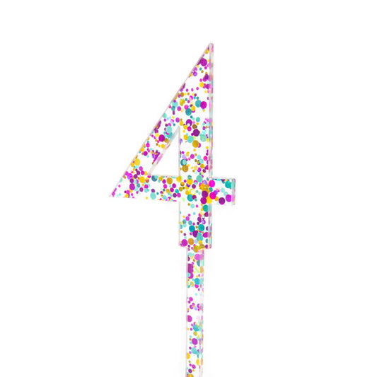 Rainbow Glitter Acrylic Cake Topper - Number 4