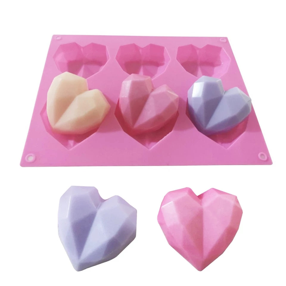 Silicone Mould - 6PC Geo Hearts - S296.