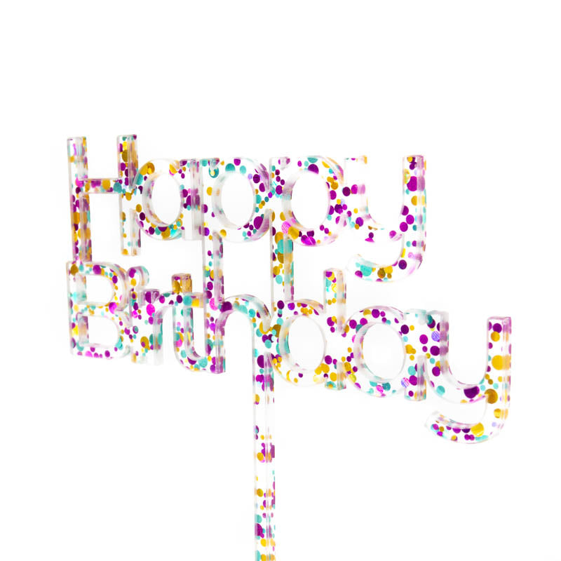 Rainbow Glitter Cake Topper - Happy Birthday 2.