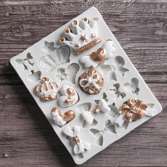 Silicone Mould - Bows, Hearts & Crowns - S106.