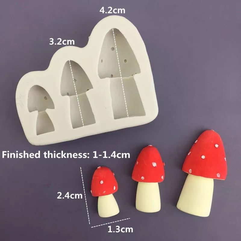 Silicone Mould - 3PC Mushrooms / Toadstools - S383.