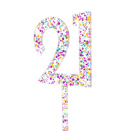 Rainbow Glitter Acrylic Cake Topper - Number 21