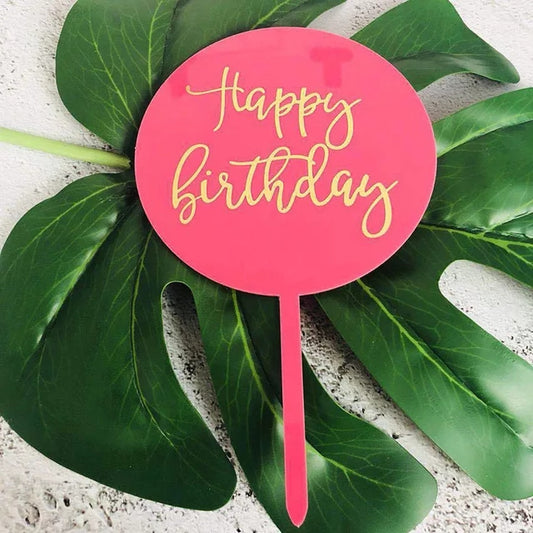 Happy Birthday Cursive Round Cake Topper