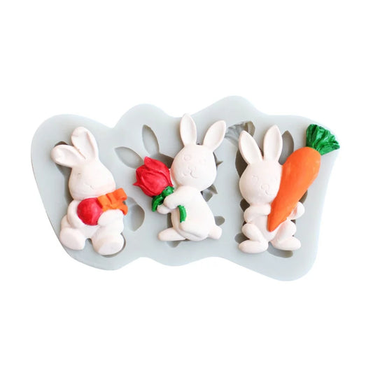 Silicone Mould - 3PC Bunny Rabbits - S288.